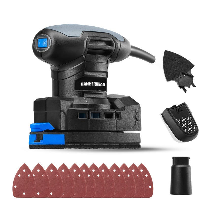Hammerhead 1.4-Amp Multi-Function Detail Sander with 12pcs Sandpaper, Dust Collection System, and Detail Attachment - HADS014 - Image 1